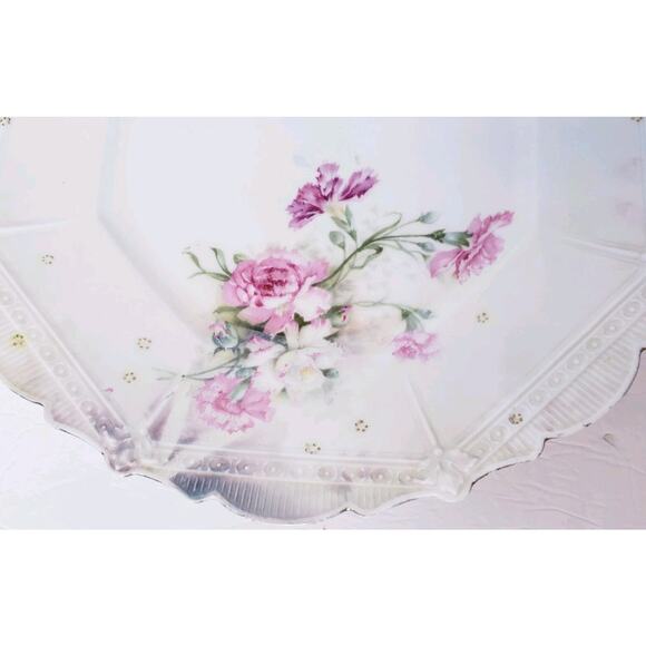 Antique RS Prussia Porcelain White Cake Plate Pink Roses Gold Accents 11.25” - Picture 2 of 9
